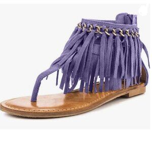 YDN Light Purple Flip Flop Sandals Metal Chain Thong Flats Women Suede Tassels